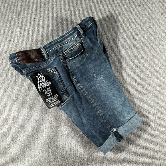 Cult of Individuality Rocker‎ Dark Wash Distressed Shorts Stretch Size 34 NWT